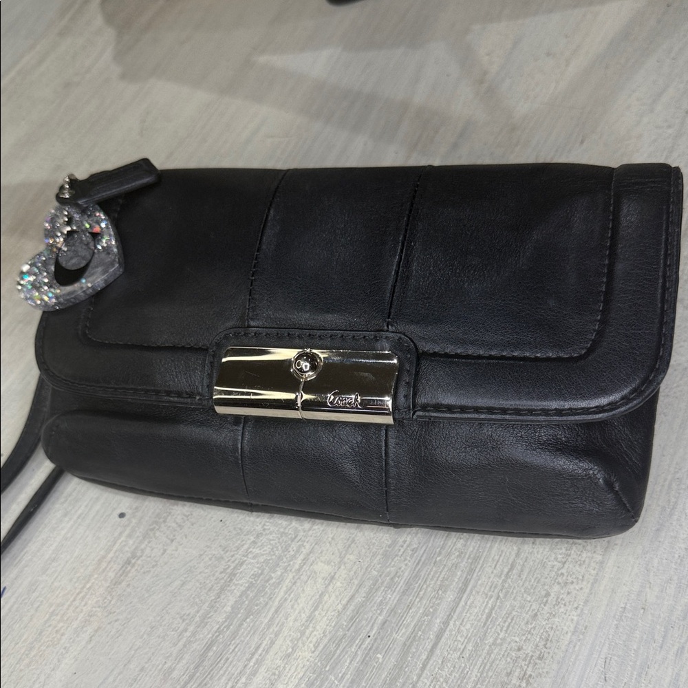 Coach Y2K Black Leather Kristin Clutch with Silver Accents